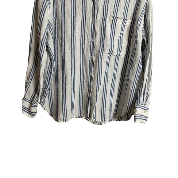 AYR Deep End Striped Linen Button-Down Shirt Blue White Womans XL - Picture 6 of 10
